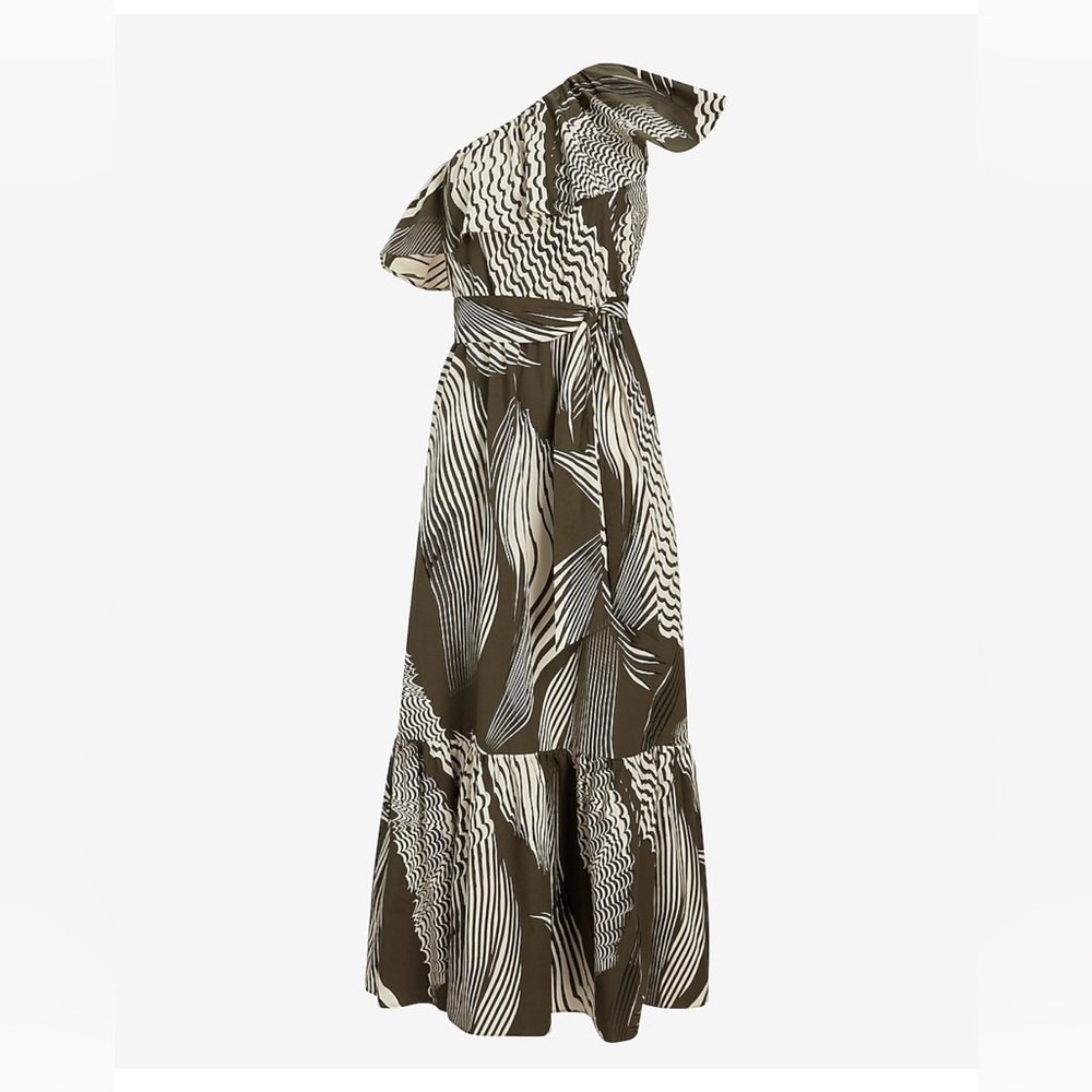 Express Olive and White One-Shoulder Maxi Dress - Picture 16 of 16